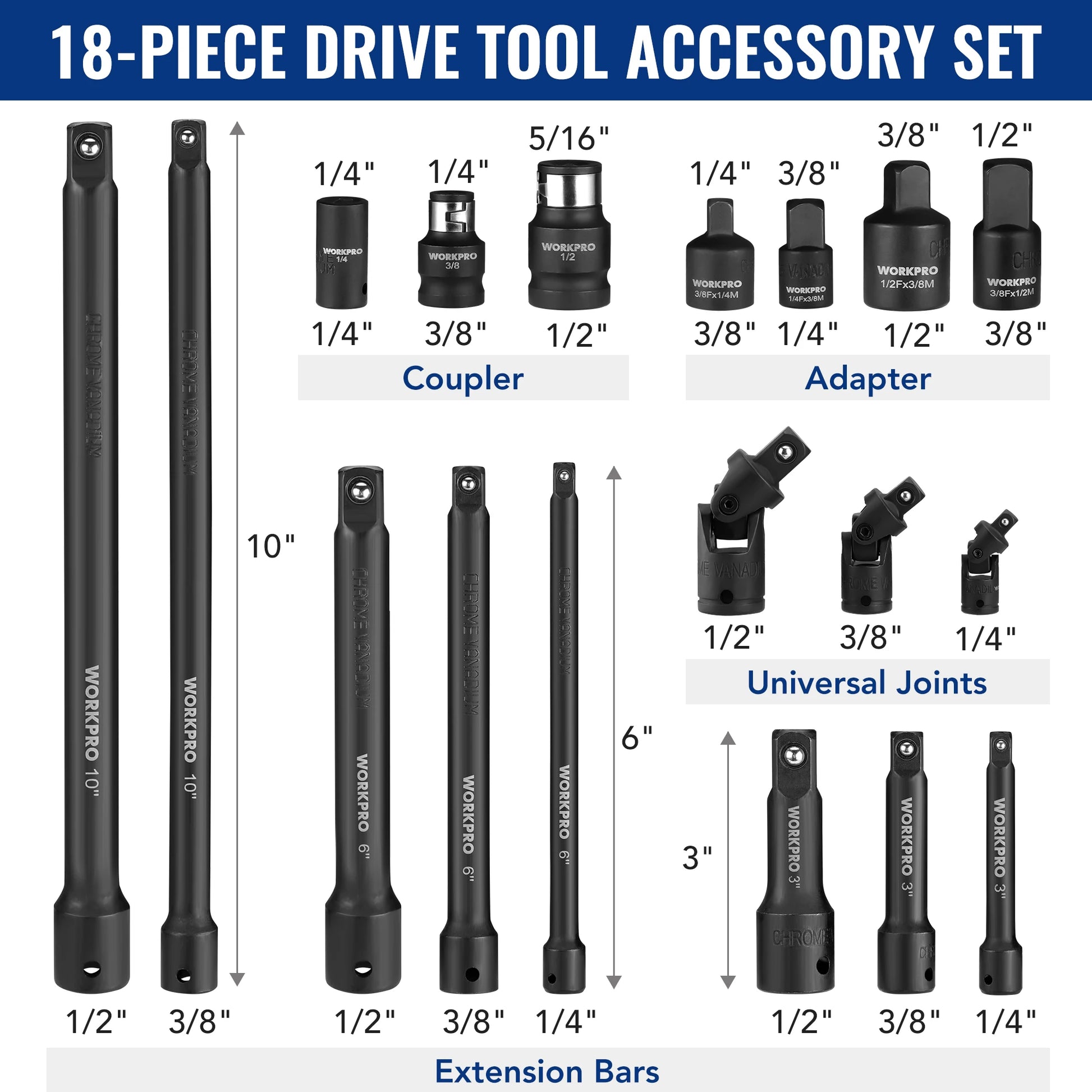 WORKPRO 18 Piece Socket Accessory Set