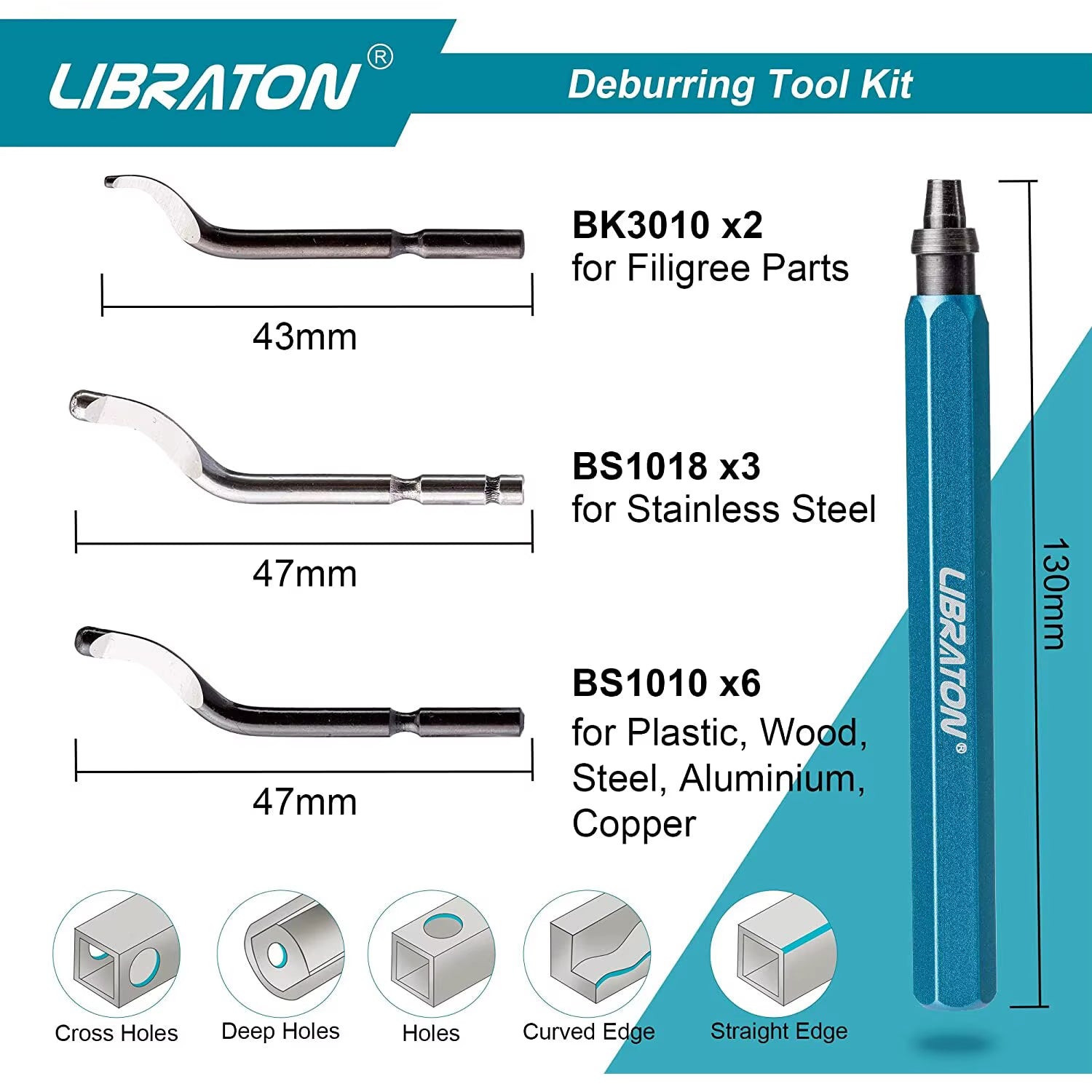LIBRATON 12 Piece 360 Degree Deburring Kit
