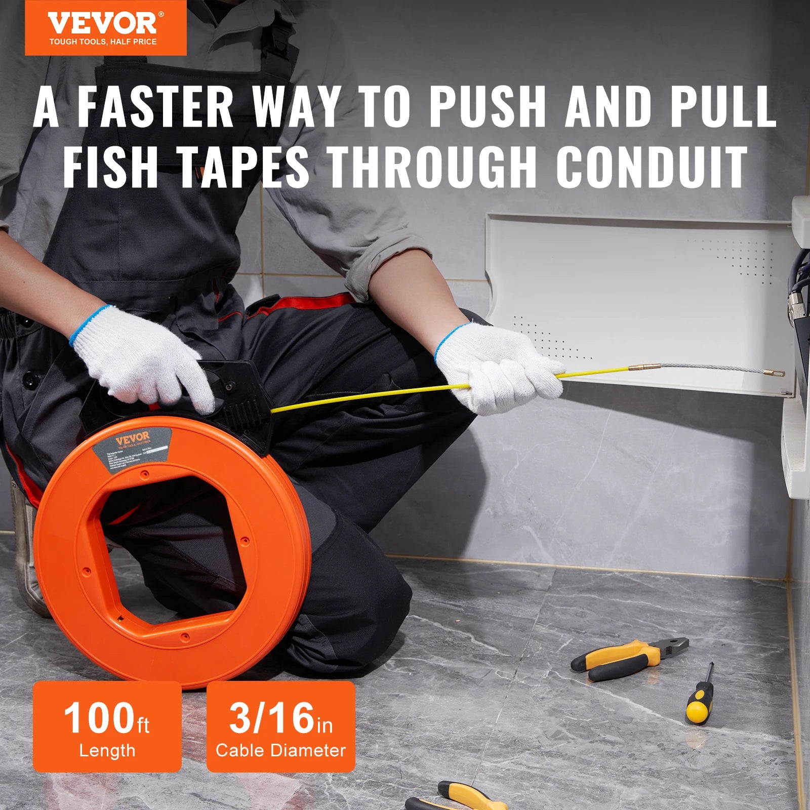 VEVOR 30M Fibreglass Fish Tape
