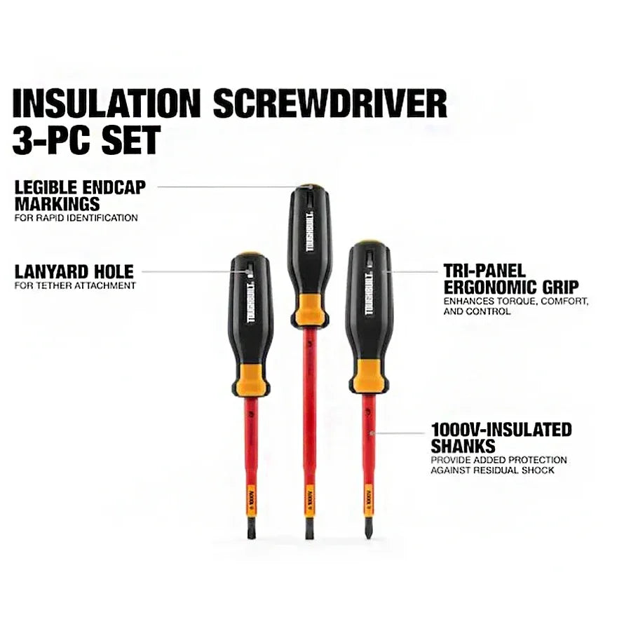 TOUGHBUILT 3 Piece 1000V Insulated Screw Driver Set 
