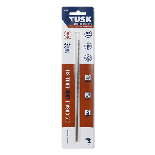 TUSK Tools Long Cobalt Drill Bit - 200mm Long