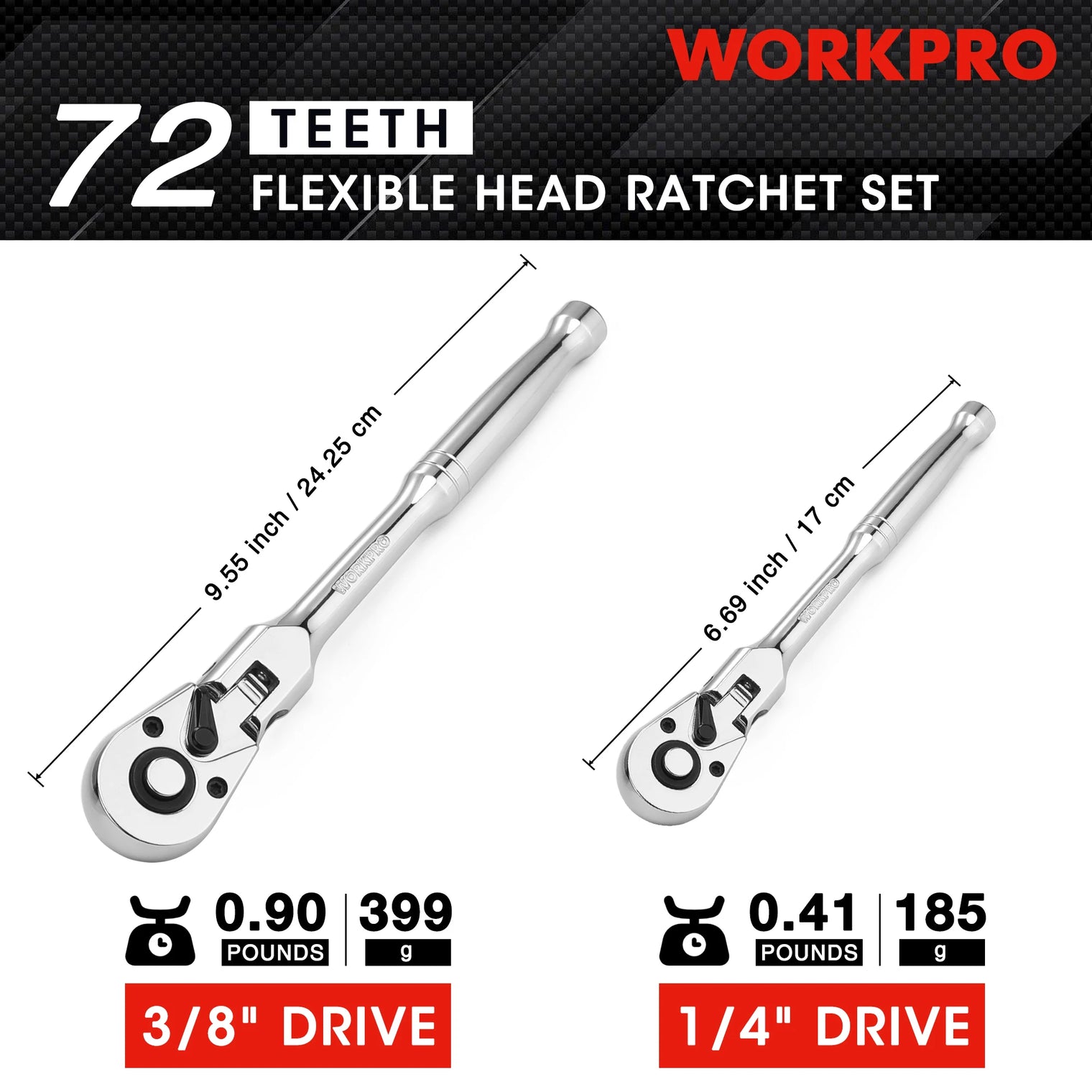 WORKPRO 2 Piece Flex Head Ratchet Set 